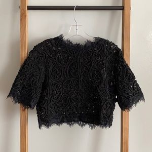 Morning Lavender black lace crop top sz S